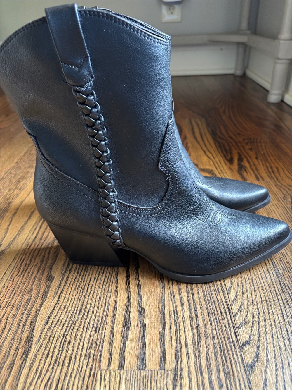 DV by Dolce Vita Black Braided Western Ankle Boots with Pointed Toe